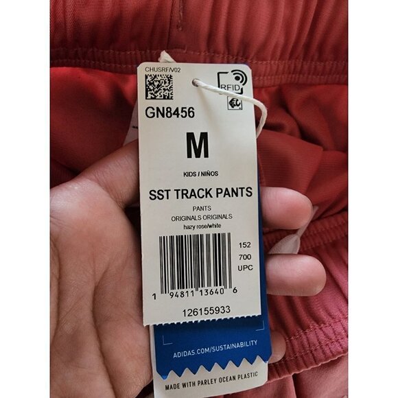 NWT kids adidas track pants in a hazy rose/ white size medium - Picture 6 of 9